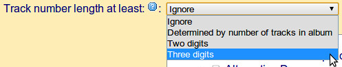 Set the desired track number format