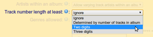 Choose the track number length