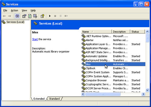 bliss in the services applet in Windows XP