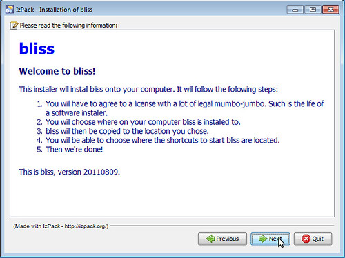 First page of installer