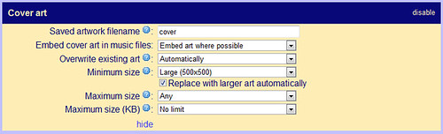 Cover art rule configured for HD album art